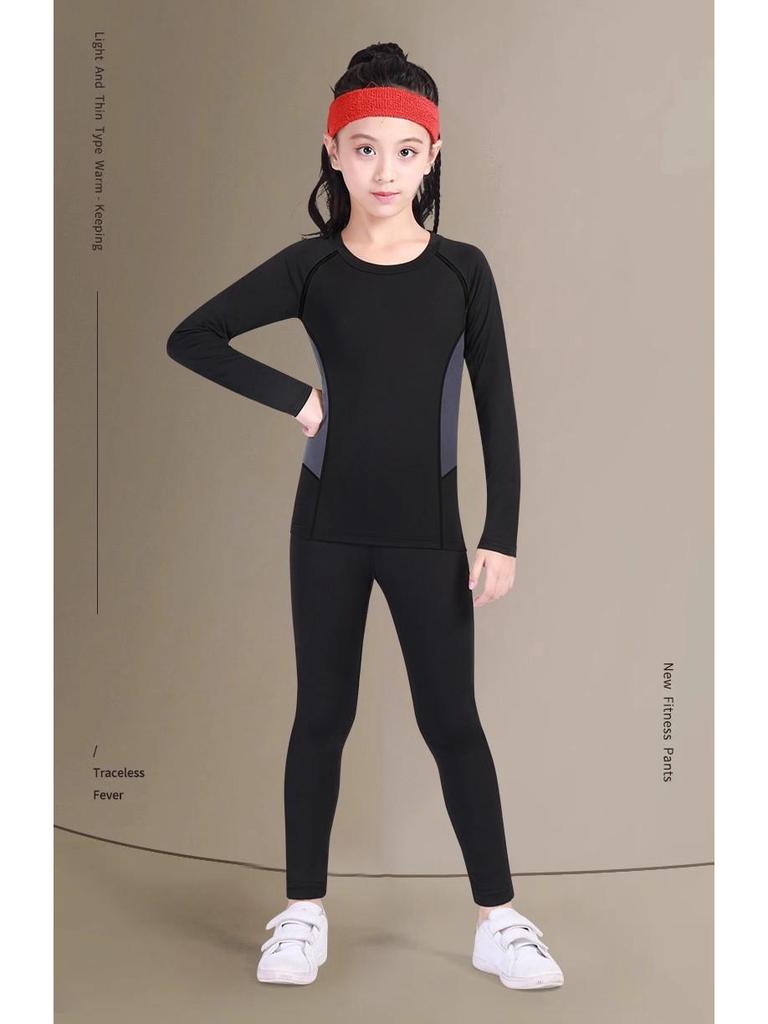 Girls' Warm Quick-Dry Sports Base Layer Set - Winter Training Suit for Basketball & Football