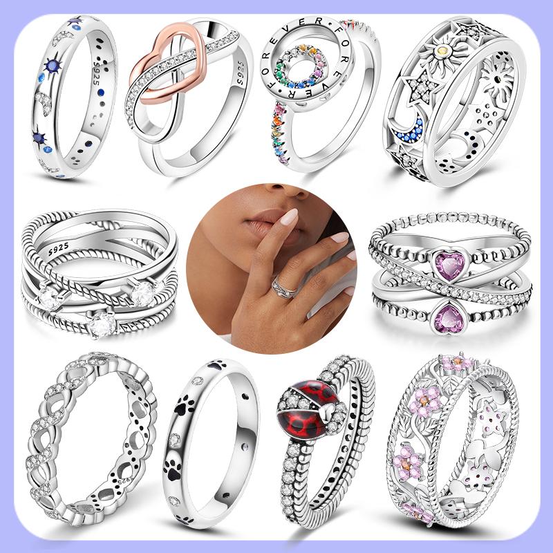 New 925 Silver Rings Simple Sparkling Stackable Original Rings For Women Anniversary Engagement Love Jewelry Gift