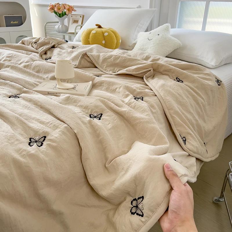 Dopamine Summer Quilt - Washed Soybean Cotton, Skin-Friendly & Breathable (Embroidered Home Decor)