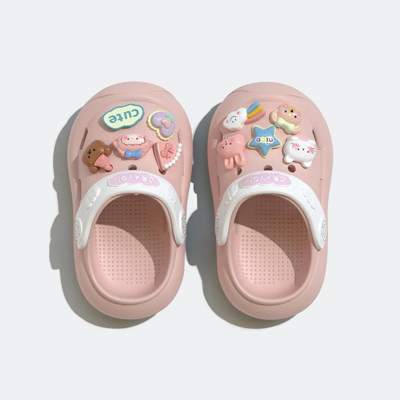 

Милые детские летние сандалии «сделай сам» для девочек и мальчиков, Нескользящие детские тапочки, пляжная детская летняя обувь для купания, игр в воде 180(insole 18cm) розовый