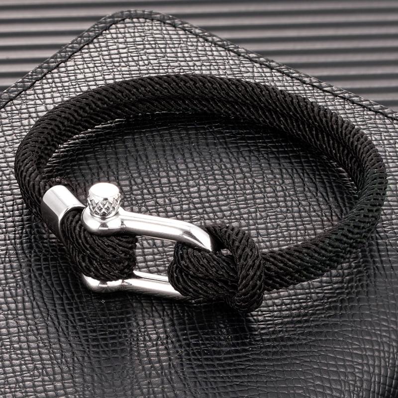 Minimalist Nautical Rope Bracelet Double Strand Stainless Steel U-Shape Shackle Buckle Survival Jewelry for Men Women