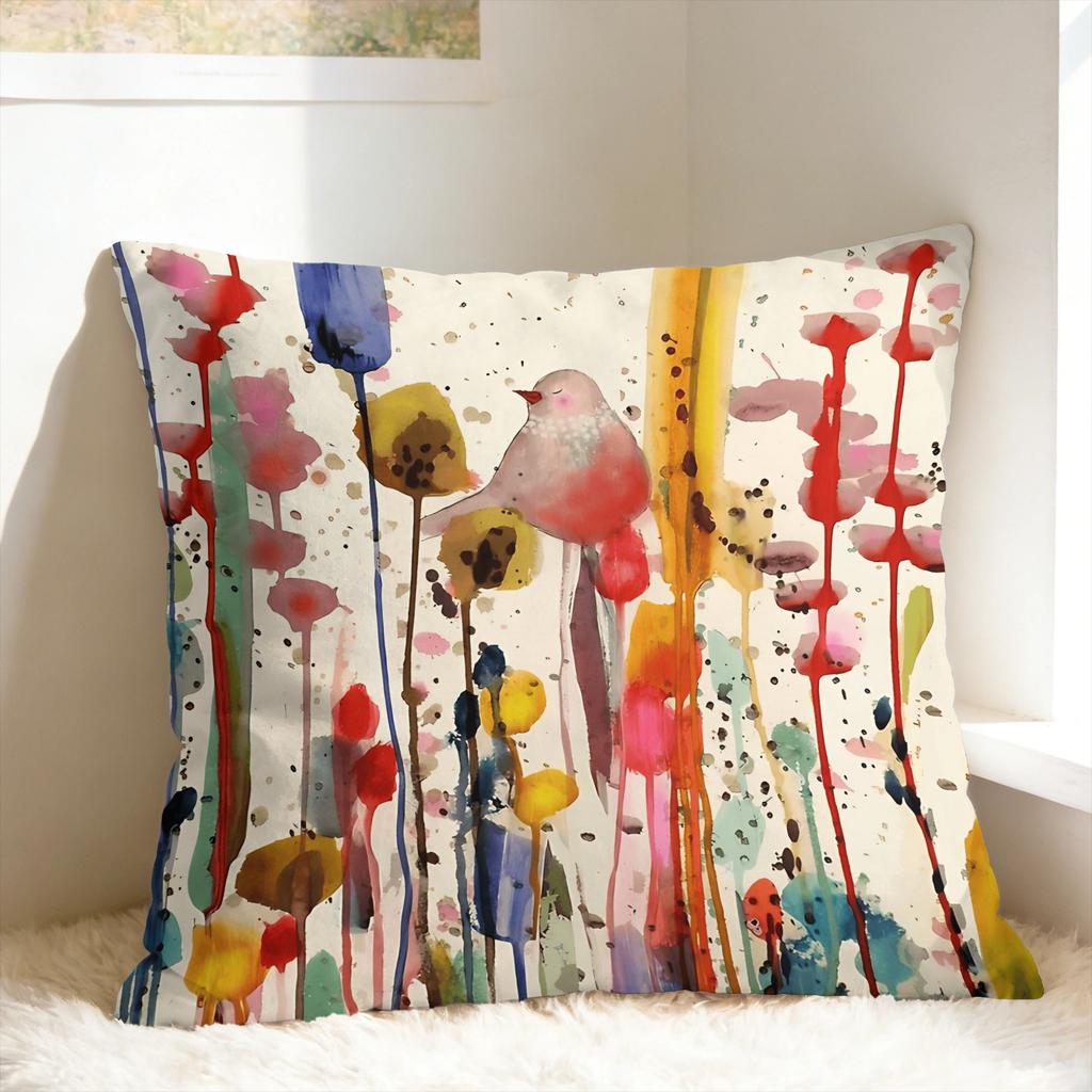 Pillow Case Colorful Bird Floral Comfy Pillow Cover For Sofa Couch Bed Living Room Morden Pillowcases