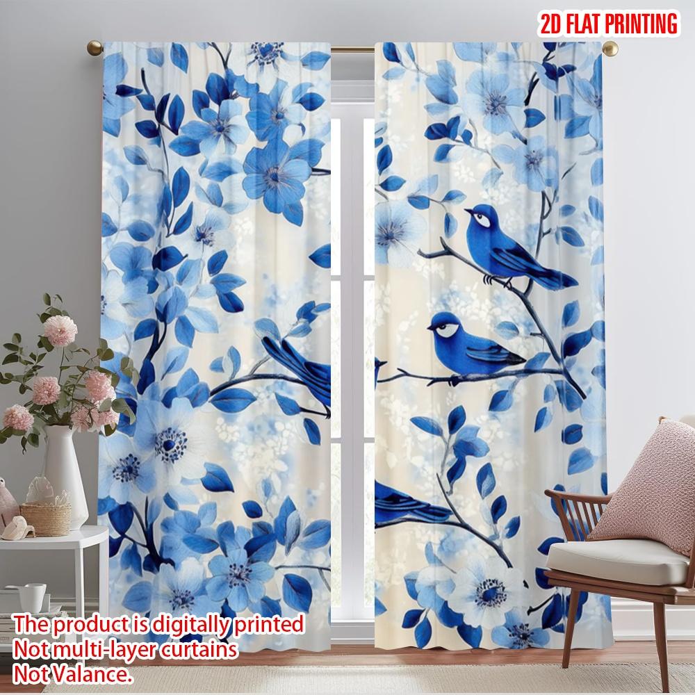 

2pcs,2D plane printing Light Filtering Curtains Bluebird Blossoms 100% Polyester (without rod) Festive for Bedroom Living Room 52.50×116.00 CM 2pcs