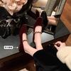 Sheepskin Version~ Genuine Leather French Square Head Light Mouth High Heels One-word Diamond Belt Low Heel Suede Mary Jane Single Shoes Ladyshoes