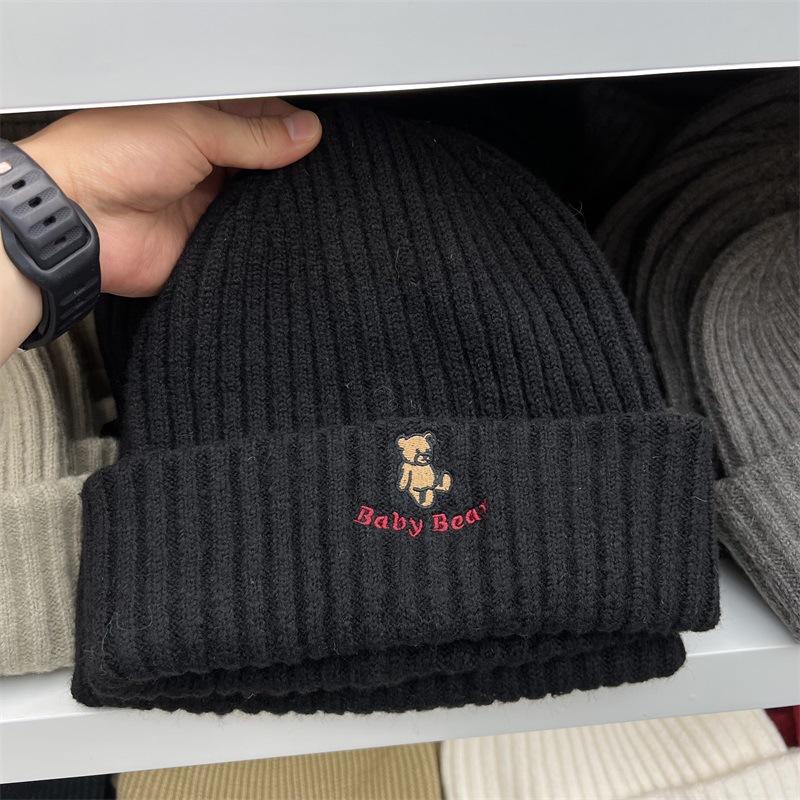 Winter Brief Stickerei Damen Wollstrickmütze großer Kopfumfang warm Ohrenschutz Kältemütze vielseitige Beutelmütze Tide