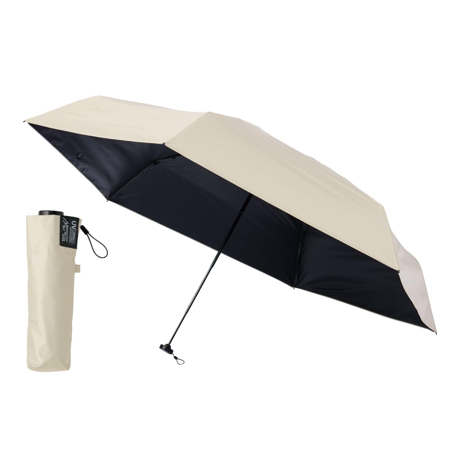 

Магическая Техническая Защита Складной Легкий Тепловой УФ Для Солнечной и Дождливой Легкое Открытие и 55см Зонт Посла Мио, Ручное Открытие, 100% Блокировка, бежевый