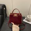 Retro Faux Leather Small Square Shoulder Bag Lock Closure Handbag for Women