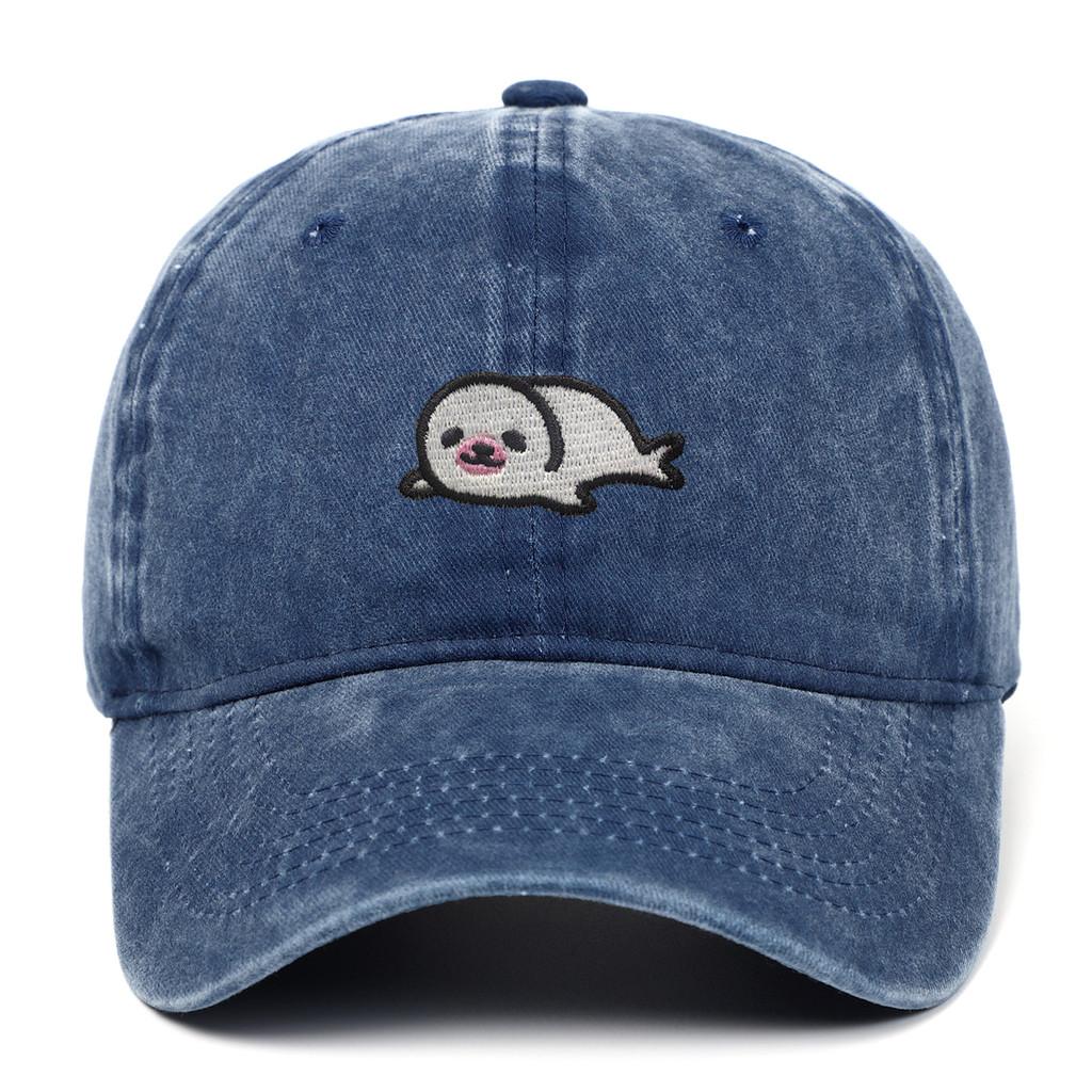 Sea Lion Pattern Vintage Wash Baseball Cap With Breathable Cotton For Travel