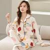 Women's Korean-Style Cartoon Pajama Set - 100% Cotton, Long-Sleeved, Suitable for Spring, Autumn, and Winter, with Cardigan for Home Wear.