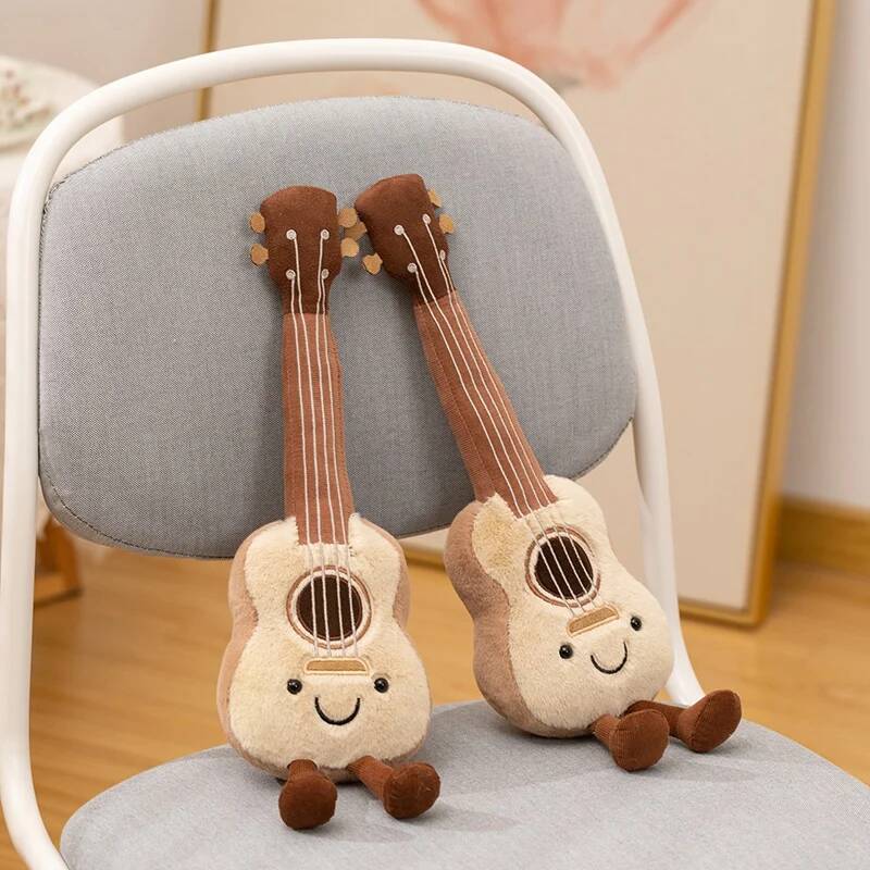 Practical Home Decor Girls Kawaii Ukulele Plush Toy Cute Smiling Face Ukulele Stuffed Doll Soft Musical Instrument Plushie Xmas Gifts For Home Decor