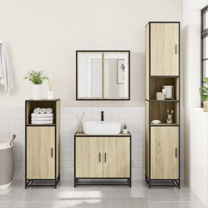 VidaXL Ensemble De Meubles De Salle De Bain 3 Pcs Chêne Sonoma, Armoire De Salle De Bain, Armoire De Rangement De Toilette, 3301066