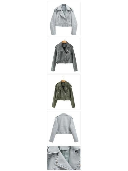 Women's Versatile Retro Leather Motorcycle Jacket - Short, Stylish Spring/Autumn Coat