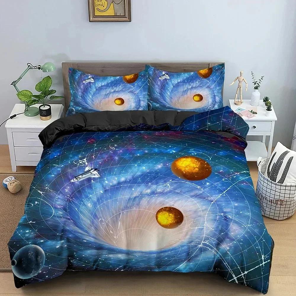 Sada povlečení Galaxy Space 3D Universe Povlak na přikrývku Psychedelický povlak na přikrývku se zipem Queen Dvojitý celopolyesterový povlak na přikrývku