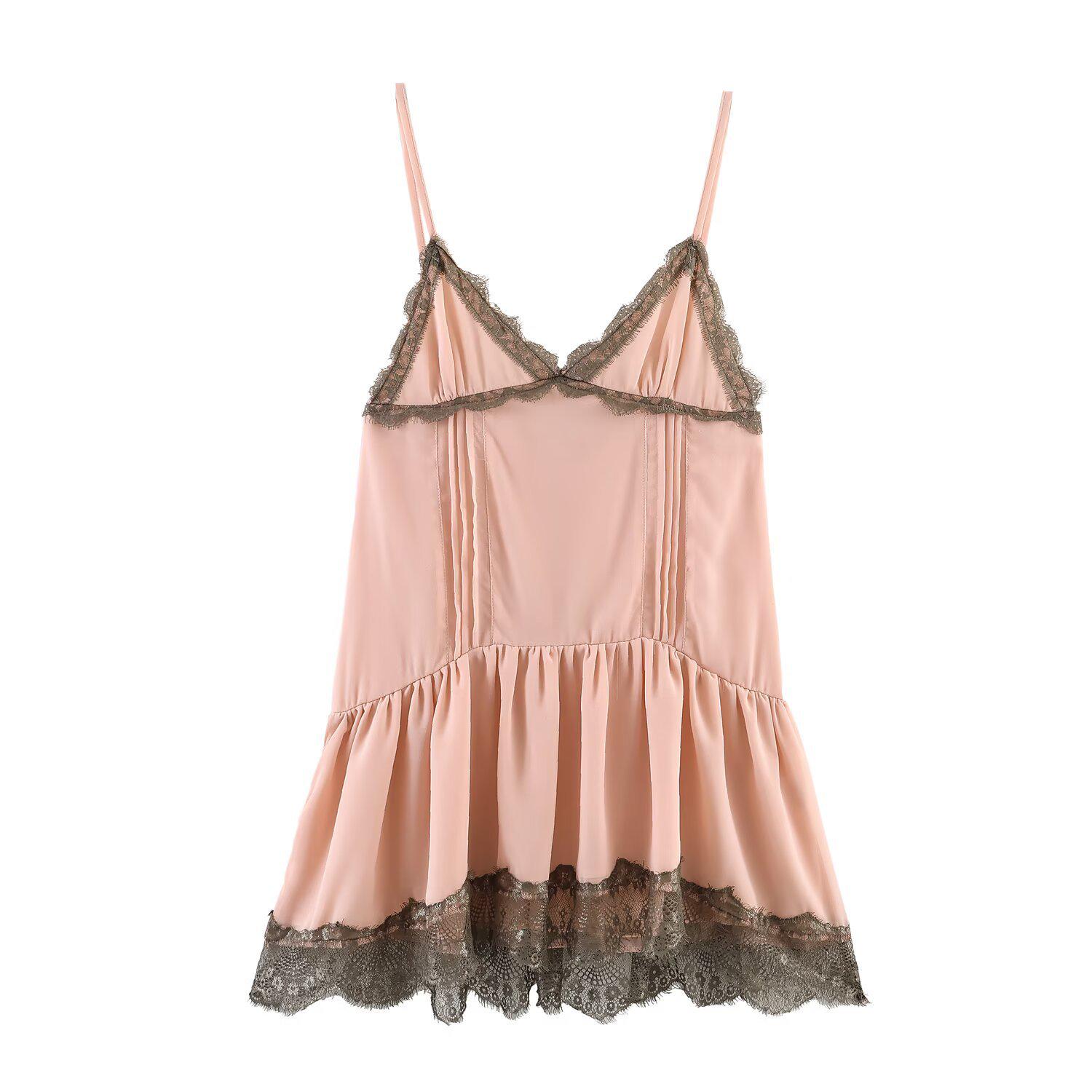 2026 Spring European & American Sexy Slim-Fit Backless Lace Patchwork Women s Dress Large