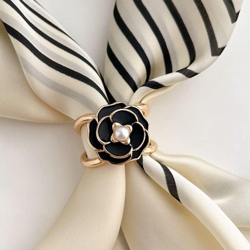 Camellia Scarf Buckle Clothing Ring Wrap Holder Pearl Floral Scarf Ring Clip Silk Scarf Buckle