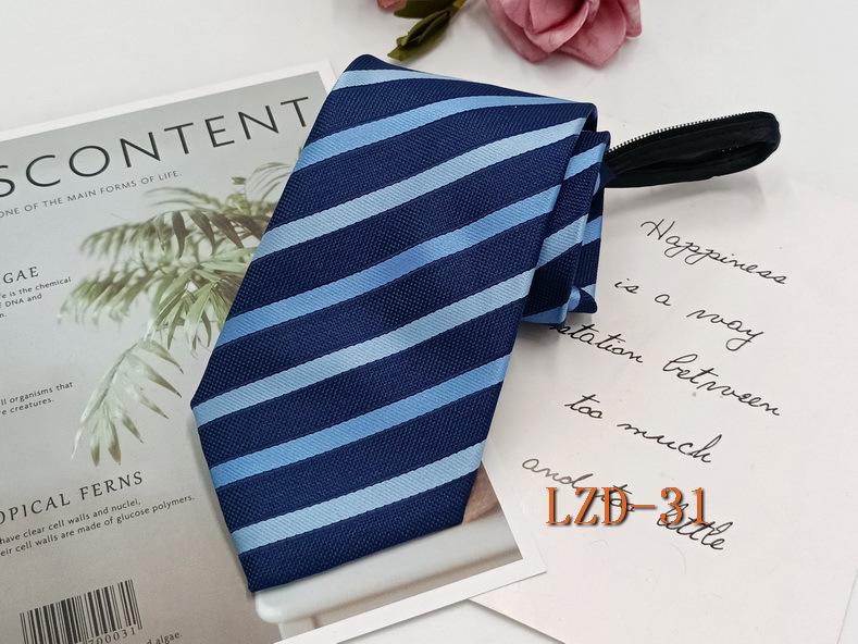 Men's Easy-Pull Knot-Free 8cm Striped Black Zipper Tie