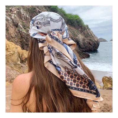 90*90cm Paisley Print Satin Hijab for Women Luxury Square Head Scarf Satin Bandana Cheveux Soft Neckerchief Hijab Hair Scarves