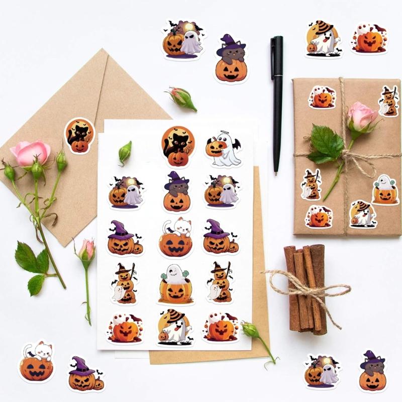 Bulk 500Pcs Cartoon Pumpkin Stickers Adhesive Suitable For Scrapbooking Laptop Phone Case Kids Crafts Holiday Decoration