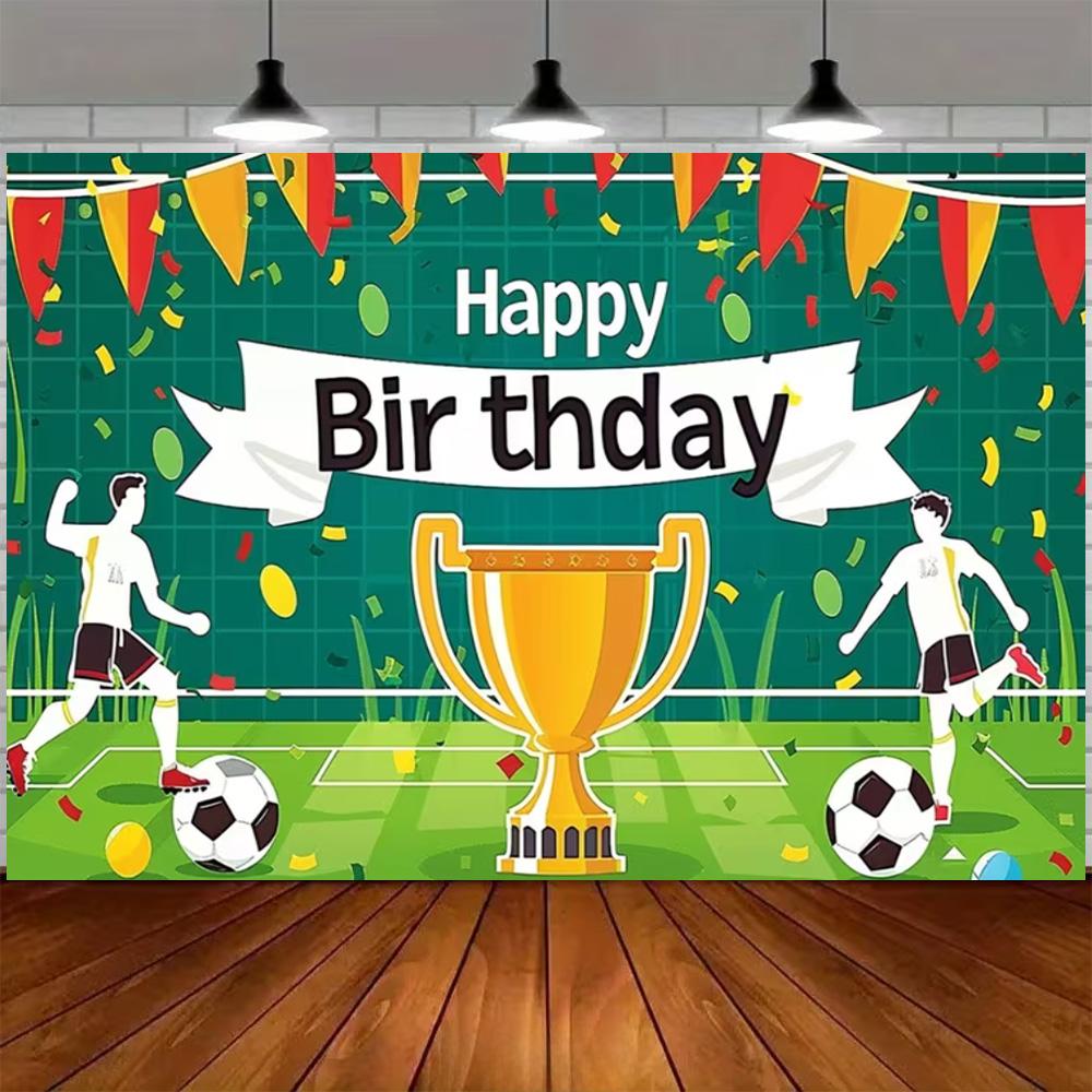Green and blue football themed birthday decoration banner Backdrop, football field children birthday party photography Backdrop