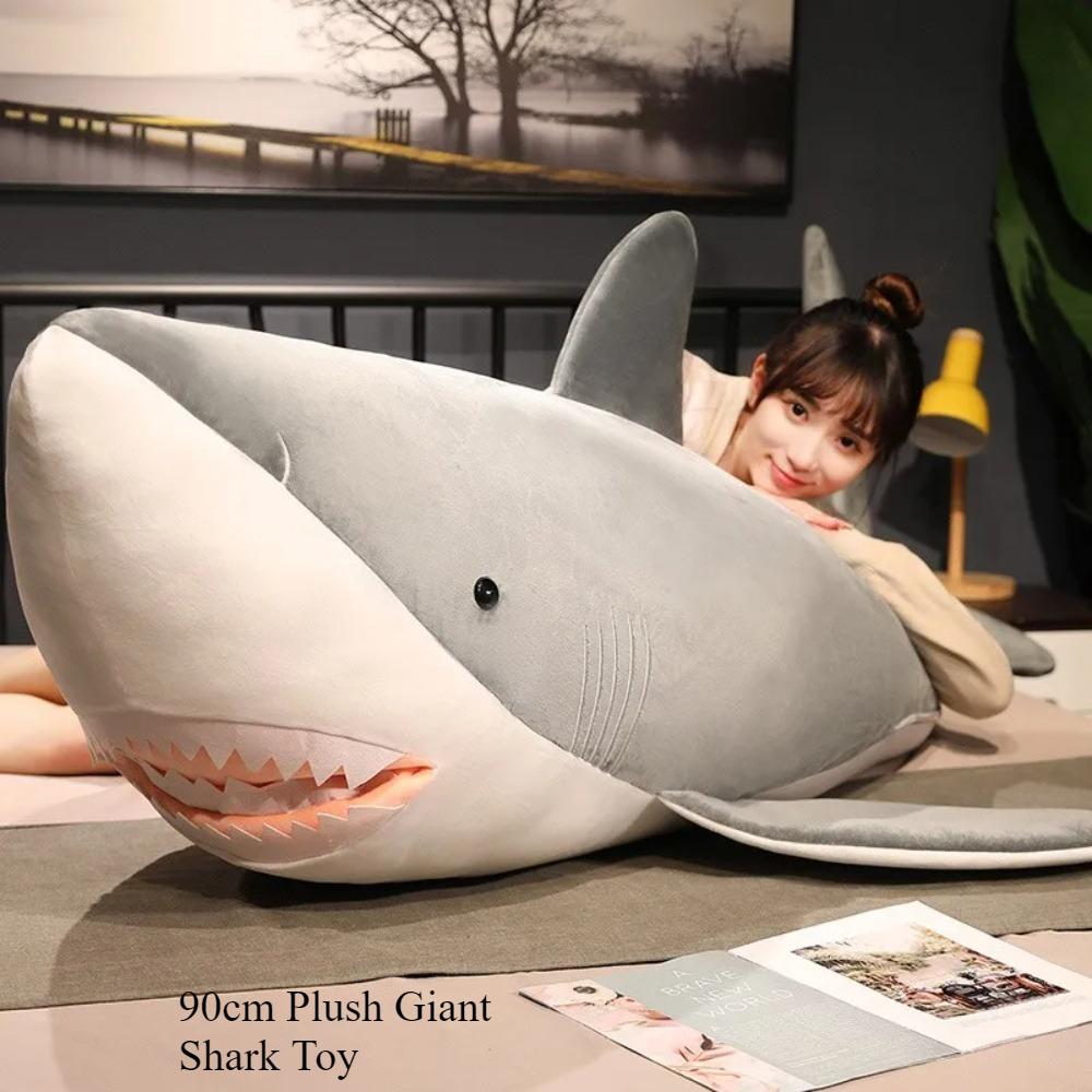 90cm Plush Giant Shark Toy Sea Fish Doll Animals Long Sleeping Pillow Cushion Stuffed Birthday Gifts For Boys Baby