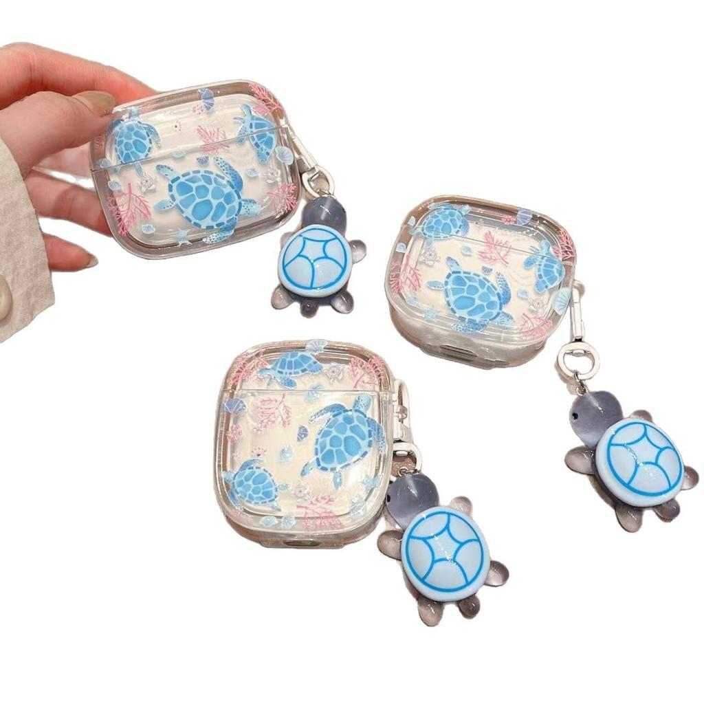 INS Blue Turtle Oval Earphone Cover Compatible with Apple AirPods 1st Gen AirPods Pro 1/1 Earphone Case