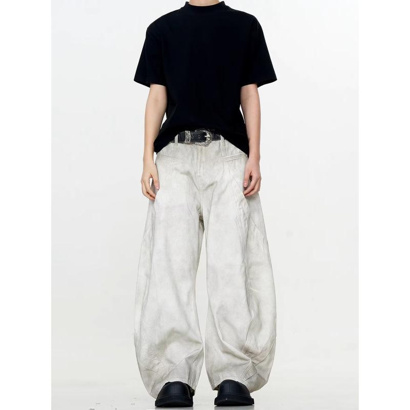 JYL Men s Wide-Leg Jeans American High-Street Vintage White Deconstructed Denim XL сплав оранжевый