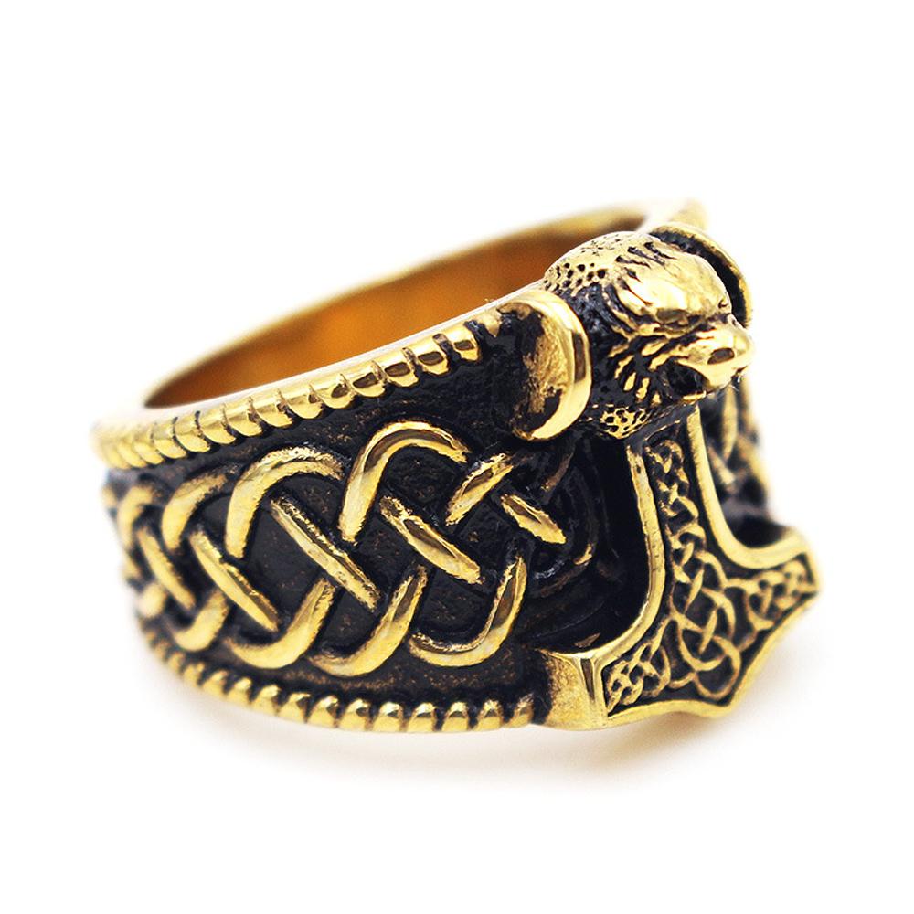 Nordic Stainless Steel Thor Hammer Ring Men Vintage Viking Bear Head Celtics Knot Ring Biker Amulet Viking Jewelry Gift