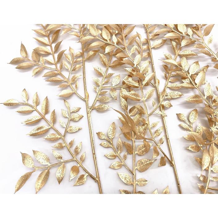 PASYOU Fake Leaves Plants for Christmas Decor, Gold Artificial Shrubs Grass Foliage Plastic Bulk Leaf Indoor Outdoor Home Garden Party Hotel Verandah