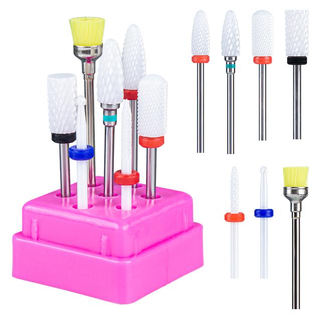 7pcs Ceramic Nail Drill Bits Set Milling Cutter for Manicure Machine Accessories Rotary Burrs Pedicure Cutter for Remove Gel Bit