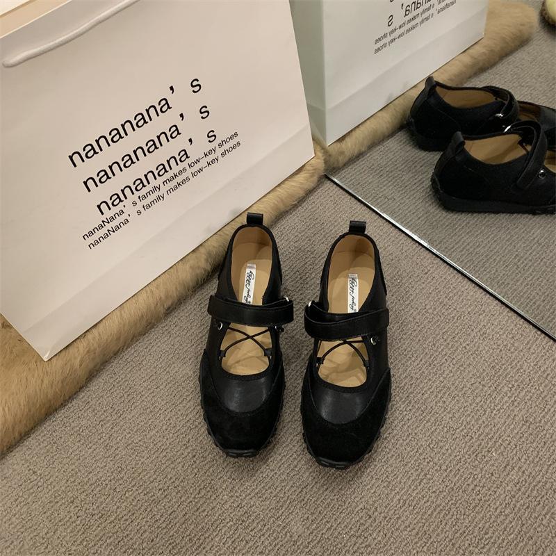 Heel height 2.5cm~ Casual shoes Velcro heightened version thick-soled shallow mouth Mary Jane shoes women's German training shoes heightened board sh