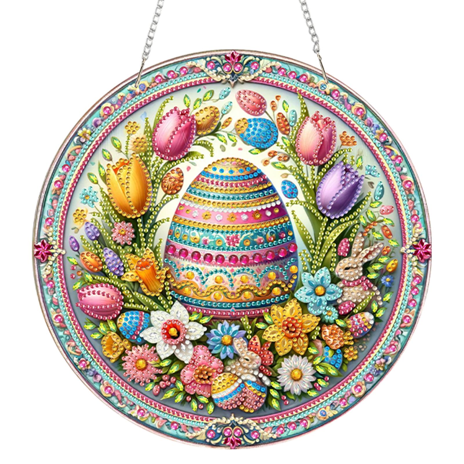 

Easter DIY 2D Flat Acrylic Hanging Diamond Art Kits Diamond Painting Rhinestone Pendant for Home Garden Wall Decoration