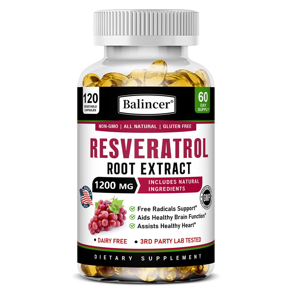 Resveratrol 1200 Mg Dietary Supplement, 120 Herbal Extracts Softgels Per Bottle 120 Capsules
