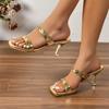 Fashion Luxury Gold High Heels Sandals for Women Patent Leather Square Toe Party Slippers Woman Summer Light Comfort Thin Heeled Sandals