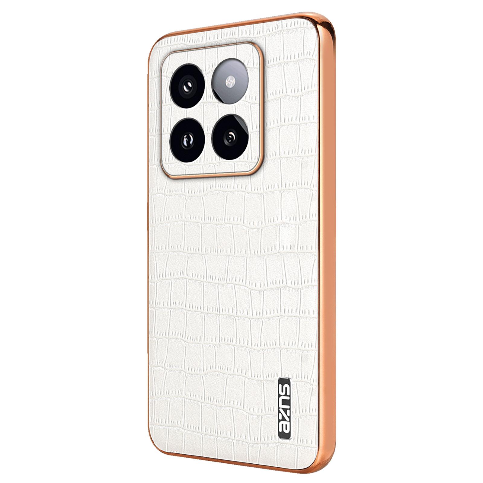 

For Xiaomi 14 Pro Case Leather+TPU Electroplating Phone Cover Crocodile Texture White