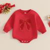 Baby Girl Fall Sweatshirt Romper Bow Embroidery Long Sleeve Crew Neck Bubble Jumpsuit 