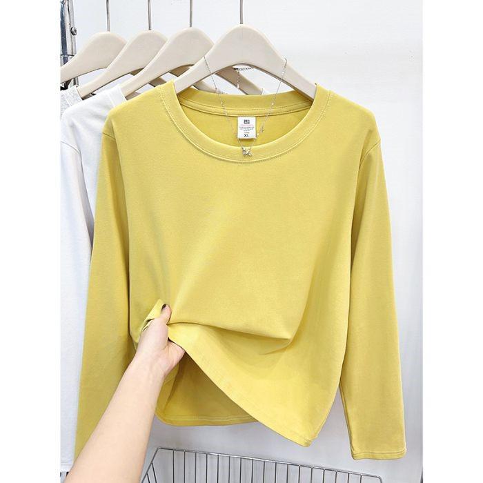 Women's Slim Fit Long Sleeve Plain Cotton T-Shirt - Round Neck, Versatile, Ideal for Spring and Autumn
