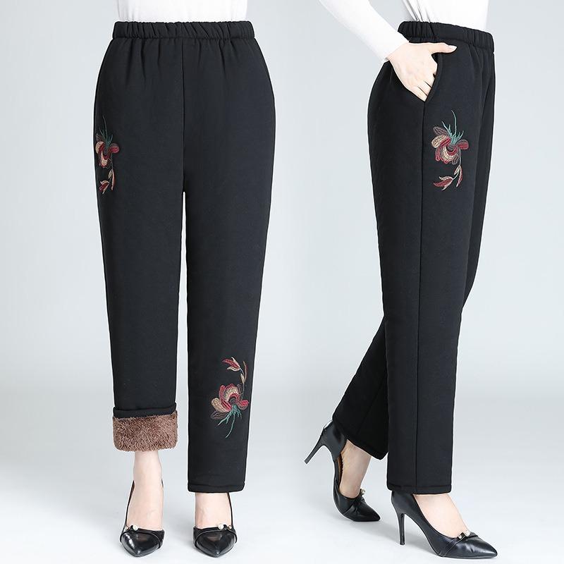 Middle-aged elderly women winter velvet thickened lamb wool pants mother warm cotton pants wear loose grandma trousers