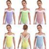 Girls Ballet Gymnastics Performance Costume Butterfly Back Ruched Mesh Collar Spaghetti Straps Dance Leotard