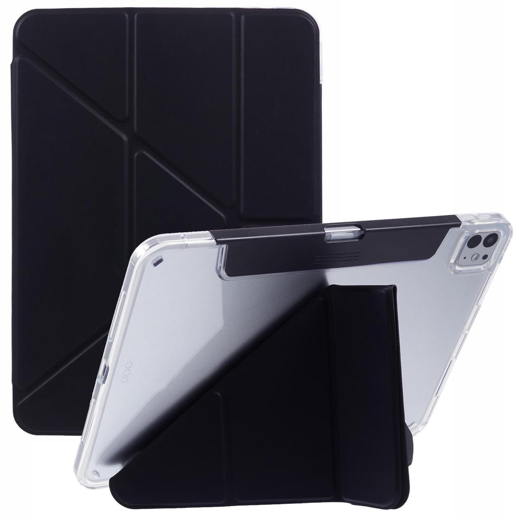 MUTURAL For iPad Pro 11 (2024) Case PU Leather Clear Back Tablet Cover with Pencil Holder Origami Standing