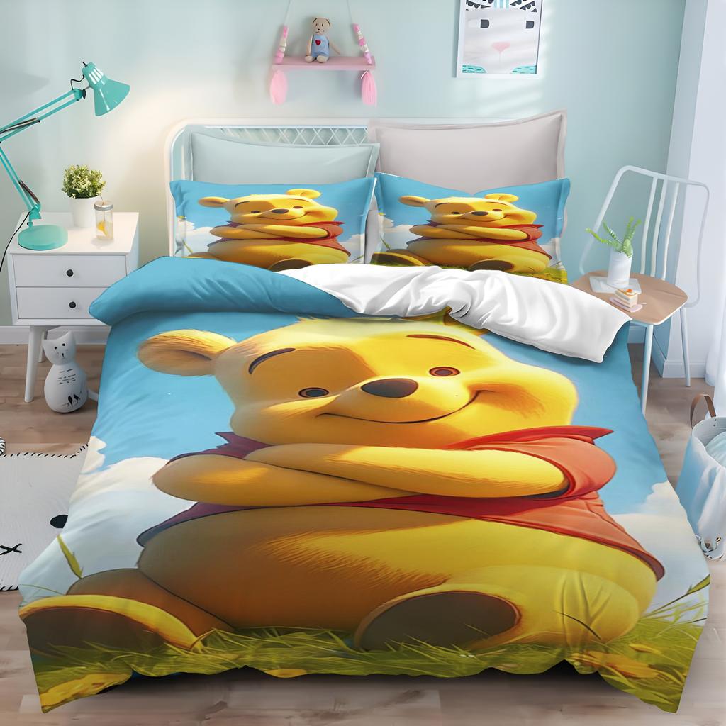 MINISO Uroczy Kubuś Puchatek Kreskówka Anime Poszewka na Kołdrę Zestaw Prezenty Poszewki na Kołdrę Poszewki na Poduszki Zestaw Pościeli dla Dzieci Dekoracja Rozmiar Queen King