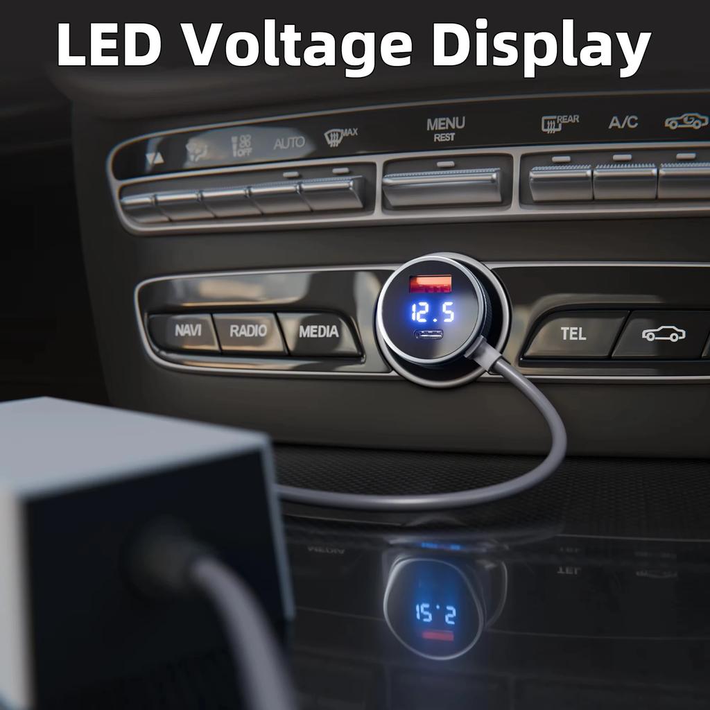 For Starlink Charger USB Type C Cigarrete Lighter Car Charger 12V-24V Vehicles 2M Digital Voltmeter Waterproof Extension Cable