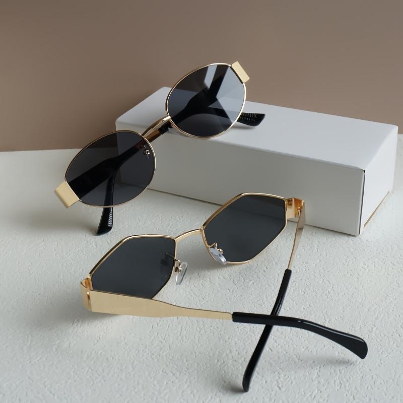 2PCS Unique Y2K Style Oval and Diamond Shaped Women's Fashionable Glasses Combination - Y2K Style Gold Light Luxury Metal Frame