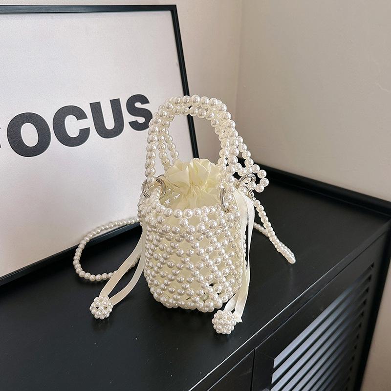 Hand-woven Pearl Acrylic Beaded Handbag Niche Hollow Texture Shoulder Bag Crossbody Bucket Bag