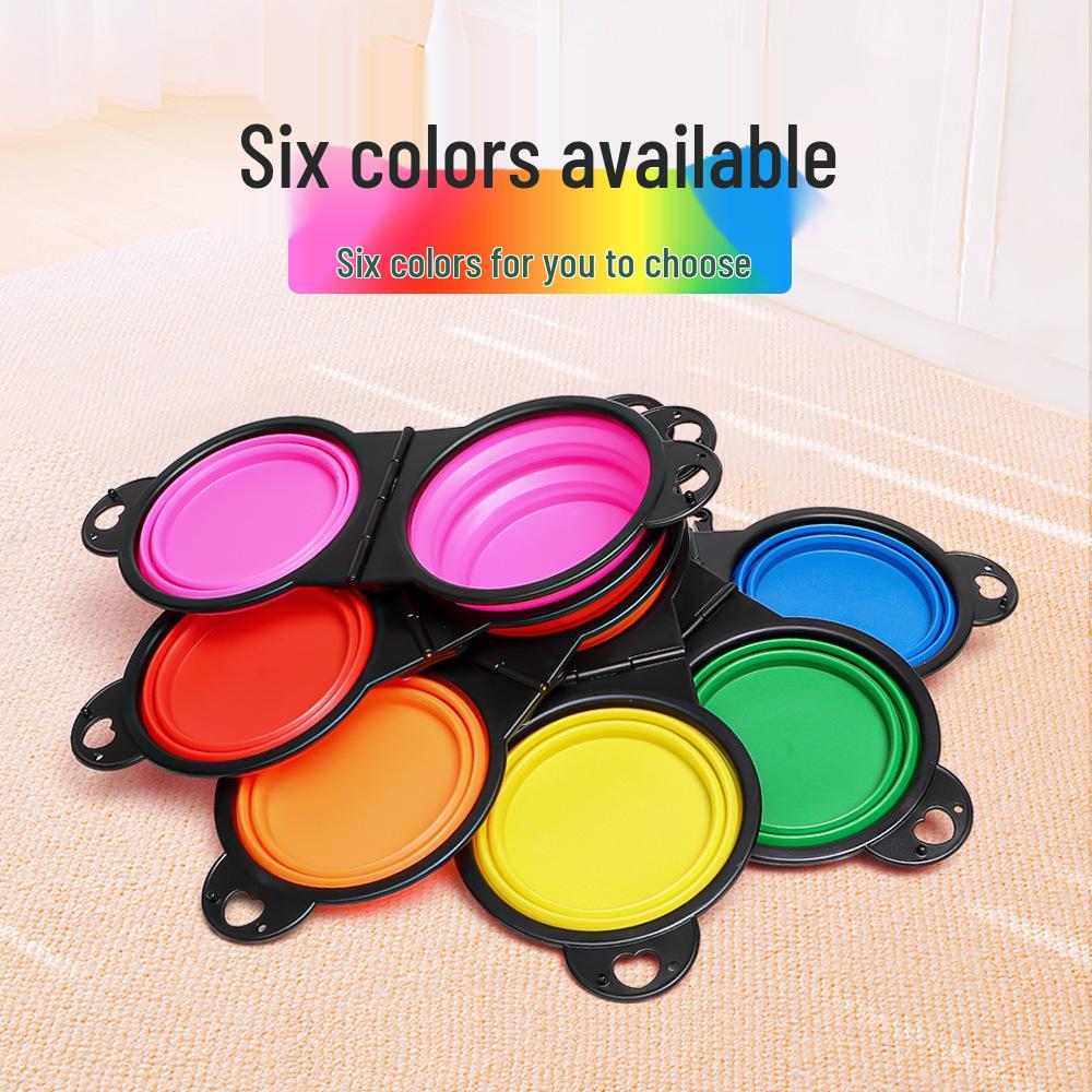 Foldable TPE Pet Double Bowl - 350ml Portable Two-in-One for Dogs & Cats