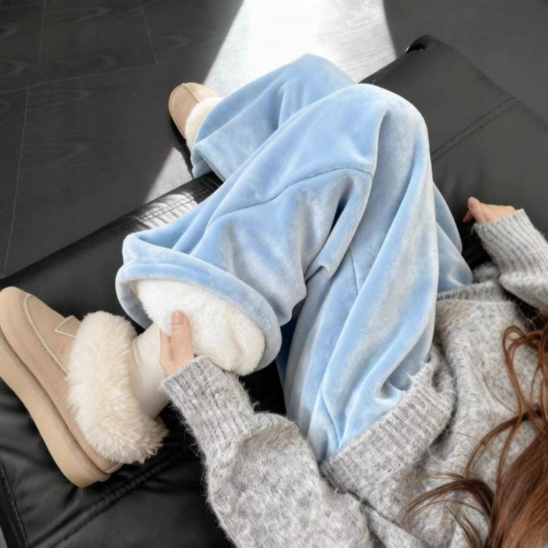 Womens High Waist Fleece Lined Wide Leg Pants Lazy Style Casual Trousers