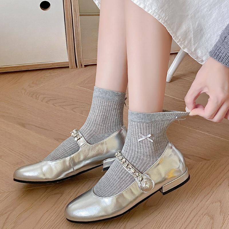 Bowknot Socks for Women In Summer, Ultra-thin and Cute, Paired with Small Leather Shoes, Ballet-style Lace-up Summer Short Socks