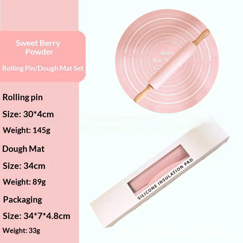 2Pcs/Set Reusable Thickened Rolling Pin Pastry Mat Set Round Silicone Kneading Pad Househeld Pastry Baking Dough Mat