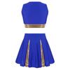 Girls Cheerleading Dance Set Patchwork Crop Top V Neck Letter Print with Elastic Waist Skirt