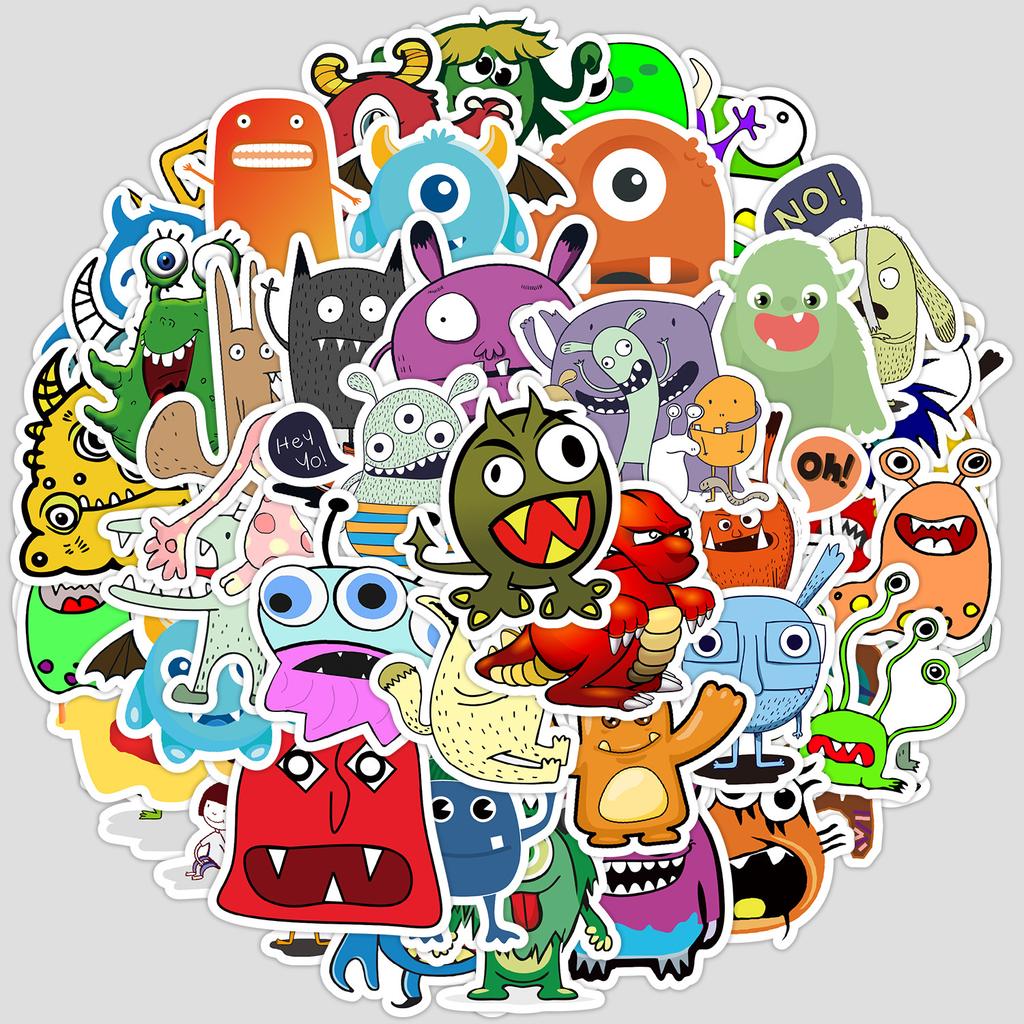 50 Cartoon Cute Little Monster Graffiti Stickers Mobile Phone Computer Waterproof Decorative Stickers Creative Stationery Stickers