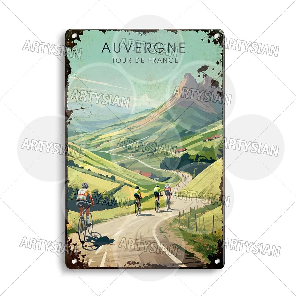 Tour de France Cycling Metal Sign Alpe d’Huez Mont Ventoux Le Jura Auvergne Mont Blanc Champs-Élysées Col du Tourmalet NICE